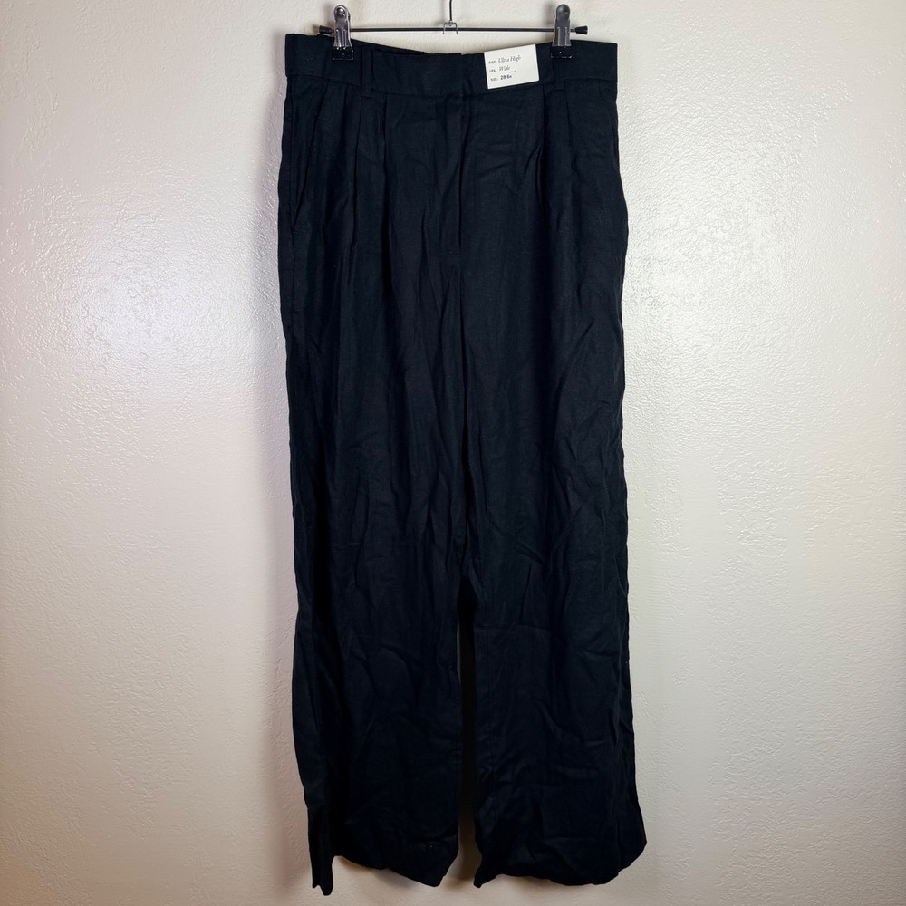 New Abercrombie & Fitch Womens 6R Ultra High Rise Wide Leg Linen Blend Pants